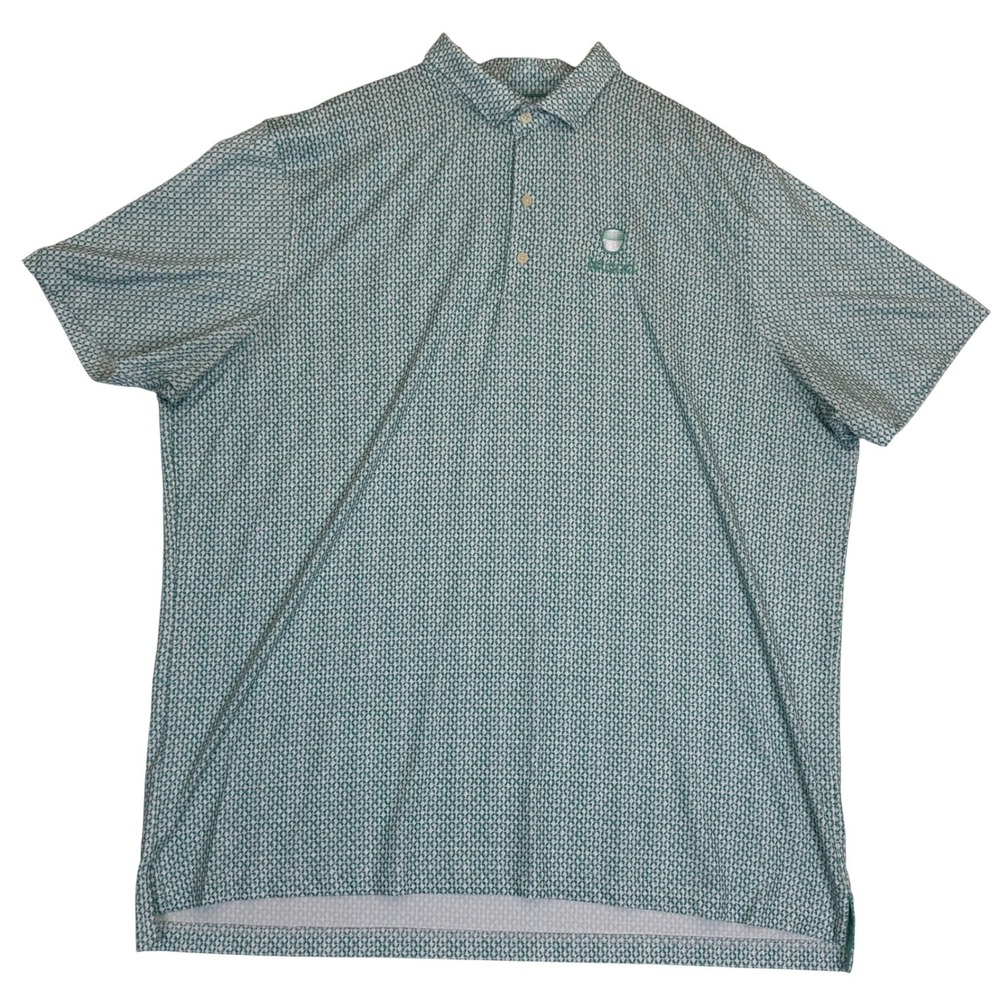 Johnnie-O Green Geometric AOP Golf Polo Shirt Sea Island Logo Performance Sz XXL